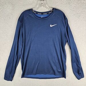 Nike Running T-Shirt Mens Large Blue Dri Fit Swoosh Logo Grid Lined BV4753-451